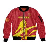 Macedonia Ice Hockey Custom Sleeve Zip Bomber Jacket Go Champion - Wonder Print Shop