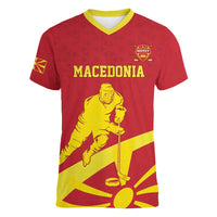 Macedonia Ice Hockey Custom Women V-Neck T-Shirt Go Champion - Wonder Print Shop