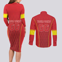 Custom Macedonia Football Couples Matching Long Sleeve Bodycon Dress and Long Sleeve Button Shirt Come On Lavovi - Wonder Print Shop