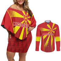 Custom Macedonia Football Couples Matching Off Shoulder Short Dress and Long Sleeve Button Shirt Come On Lavovi - Wonder Print Shop