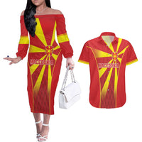 Custom Macedonia Football Couples Matching Off The Shoulder Long Sleeve Dress and Hawaiian Shirt Come On Lavovi - Wonder Print Shop