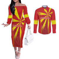 Custom Macedonia Football Couples Matching Off The Shoulder Long Sleeve Dress and Long Sleeve Button Shirt Come On Lavovi - Wonder Print Shop