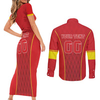 Custom Macedonia Football Couples Matching Short Sleeve Bodycon Dress and Long Sleeve Button Shirt Come On Lavovi - Wonder Print Shop