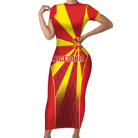Custom Macedonia Football Short Sleeve Bodycon Dress Come On Lavovi - Wonder Print Shop