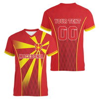 Custom Macedonia Football Women V-Neck T-Shirt Come On Lavovi - Wonder Print Shop