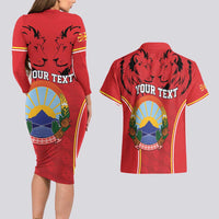 Personalized Macedonia Lion Couples Matching Long Sleeve Bodycon Dress and Hawaiian Shirt National Emblem - Wonder Print Shop