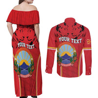 Personalized Macedonia Lion Couples Matching Off Shoulder Maxi Dress and Long Sleeve Button Shirt National Emblem - Wonder Print Shop