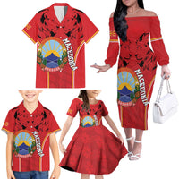 Personalized Macedonia Lion Family Matching Off The Shoulder Long Sleeve Dress and Hawaiian Shirt National Emblem - Wonder Print Shop