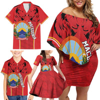 Personalized Macedonia Lion Family Matching Off Shoulder Short Dress and Hawaiian Shirt National Emblem - Wonder Print Shop