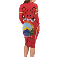 Personalized Macedonia Lion Long Sleeve Bodycon Dress National Emblem - Wonder Print Shop