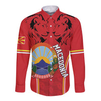 Personalized Macedonia Lion Long Sleeve Button Shirt National Emblem - Wonder Print Shop