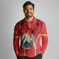 Personalized Macedonia Lion Long Sleeve Polo Shirt National Emblem - Wonder Print Shop