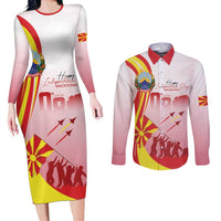 Macedonia Independence Day Couples Matching Long Sleeve Bodycon Dress and Long Sleeve Button Shirt Den na nezavisnosta - Wonder Print Shop
