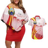 Macedonia Independence Day Couples Matching Off Shoulder Short Dress and Hawaiian Shirt Den na nezavisnosta - Wonder Print Shop