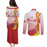 Macedonia Independence Day Couples Matching Puletasi and Long Sleeve Button Shirt Den na nezavisnosta - Wonder Print Shop