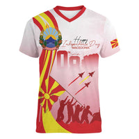 Macedonia Independence Day Women V-Neck T-Shirt Den na nezavisnosta - Wonder Print Shop