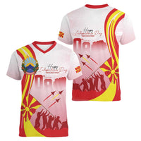 Macedonia Independence Day Women V-Neck T-Shirt Den na nezavisnosta - Wonder Print Shop