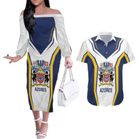 Personalized Azores Portugal Couples Matching Off The Shoulder Long Sleeve Dress and Hawaiian Shirt Sporty Style - Wonder Print Shop