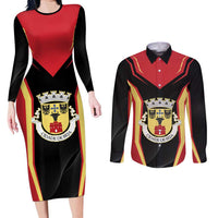 Personalized Beja Portugal Couples Matching Long Sleeve Bodycon Dress and Long Sleeve Button Shirt Sporty Style - Wonder Print Shop