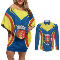 Personalized Braganca Portugal Couples Matching Off Shoulder Short Dress and Long Sleeve Button Shirt Sporty Style - Wonder Print Shop