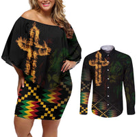 Happy Meskel Celebration Couples Matching Off Shoulder Short Dress and Long Sleeve Button Shirt Cross Fire And Lion Flag Color - Wonder Print Shop