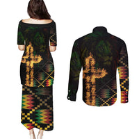 Happy Meskel Celebration Couples Matching Puletasi and Long Sleeve Button Shirt Cross Fire And Lion Flag Color - Wonder Print Shop