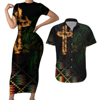 Happy Meskel Celebration Couples Matching Short Sleeve Bodycon Dress and Hawaiian Shirt Cross Fire And Lion Flag Color - Wonder Print Shop
