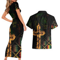 Happy Meskel Celebration Couples Matching Short Sleeve Bodycon Dress and Hawaiian Shirt Cross Fire And Lion Flag Color - Wonder Print Shop