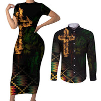 Happy Meskel Celebration Couples Matching Short Sleeve Bodycon Dress and Long Sleeve Button Shirt Cross Fire And Lion Flag Color - Wonder Print Shop