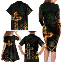 Happy Meskel Celebration Family Matching Long Sleeve Bodycon Dress and Hawaiian Shirt Cross Fire And Lion Flag Color - Wonder Print Shop