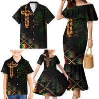 Happy Meskel Celebration Family Matching Mermaid Dress and Hawaiian Shirt Cross Fire And Lion Flag Color - Wonder Print Shop