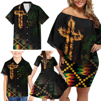 Happy Meskel Celebration Family Matching Off Shoulder Short Dress and Hawaiian Shirt Cross Fire And Lion Flag Color - Wonder Print Shop