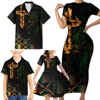 Happy Meskel Celebration Family Matching Short Sleeve Bodycon Dress and Hawaiian Shirt Cross Fire And Lion Flag Color - Wonder Print Shop