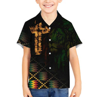 Happy Meskel Celebration Family Matching Short Sleeve Bodycon Dress and Hawaiian Shirt Cross Fire And Lion Flag Color - Wonder Print Shop