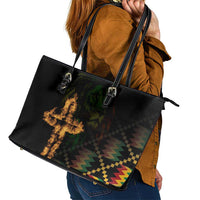 Happy Meskel Celebration Leather Tote Bag Cross Fire And Lion Flag Color - Wonder Print Shop