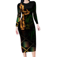Happy Meskel Celebration Long Sleeve Bodycon Dress Cross Fire And Lion Flag Color - Wonder Print Shop