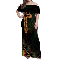 Happy Meskel Celebration Off Shoulder Maxi Dress Cross Fire And Lion Flag Color - Wonder Print Shop