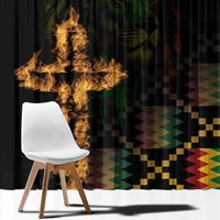 Happy Meskel Celebration Window Curtain Cross Fire And Lion Flag Color - Wonder Print Shop