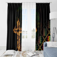 Happy Meskel Celebration Window Curtain Cross Fire And Lion Flag Color - Wonder Print Shop