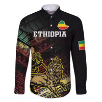 Meskel Ethiopia Family Matching Off The Shoulder Long Sleeve Dress and Hawaiian Shirt Lion Of Judah With Grunge Patterns - Wonder Print Shop