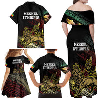 Meskel Ethiopia Family Matching Off Shoulder Maxi Dress and Hawaiian Shirt Lion Of Judah With Grunge Patterns - Wonder Print Shop