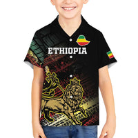 Meskel Ethiopia Family Matching Off Shoulder Maxi Dress and Hawaiian Shirt Lion Of Judah With Grunge Patterns - Wonder Print Shop
