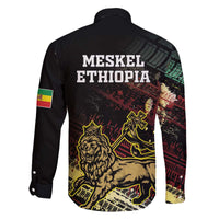 Meskel Ethiopia Family Matching Off Shoulder Short Dress and Hawaiian Shirt Lion Of Judah With Grunge Patterns - Wonder Print Shop