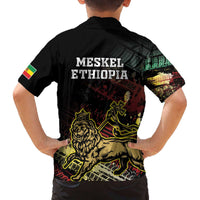 Meskel Ethiopia Family Matching Puletasi and Hawaiian Shirt Lion Of Judah With Grunge Patterns - Wonder Print Shop