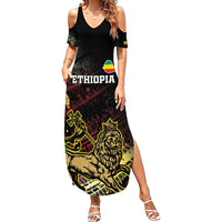 Meskel Ethiopia Family Matching Summer Maxi Dress and Hawaiian Shirt Lion Of Judah With Grunge Patterns - Wonder Print Shop