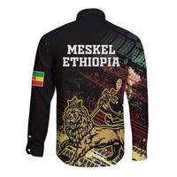 Meskel Ethiopia Long Sleeve Button Shirt Lion Of Judah With Grunge Patterns - Wonder Print Shop