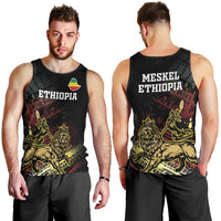 Meskel Ethiopia Men Tank Top Lion Of Judah With Grunge Patterns - Wonder Print Shop