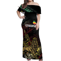 Meskel Ethiopia Off Shoulder Maxi Dress Lion Of Judah With Grunge Patterns - Wonder Print Shop