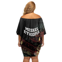 Meskel Ethiopia Off Shoulder Short Dress Lion Of Judah With Grunge Patterns - Wonder Print Shop