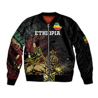 Meskel Ethiopia Sleeve Zip Bomber Jacket Lion Of Judah With Grunge Patterns - Wonder Print Shop
